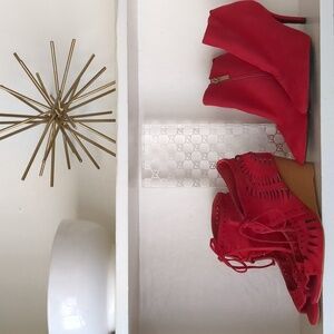 ❤️❤️ SHOE BUNDLE!! 2.5 Red Lace-Up Wedge Shoes and a 2.5 Heel Boots.